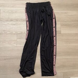 Navy Track Pants with Pink Lace Trim